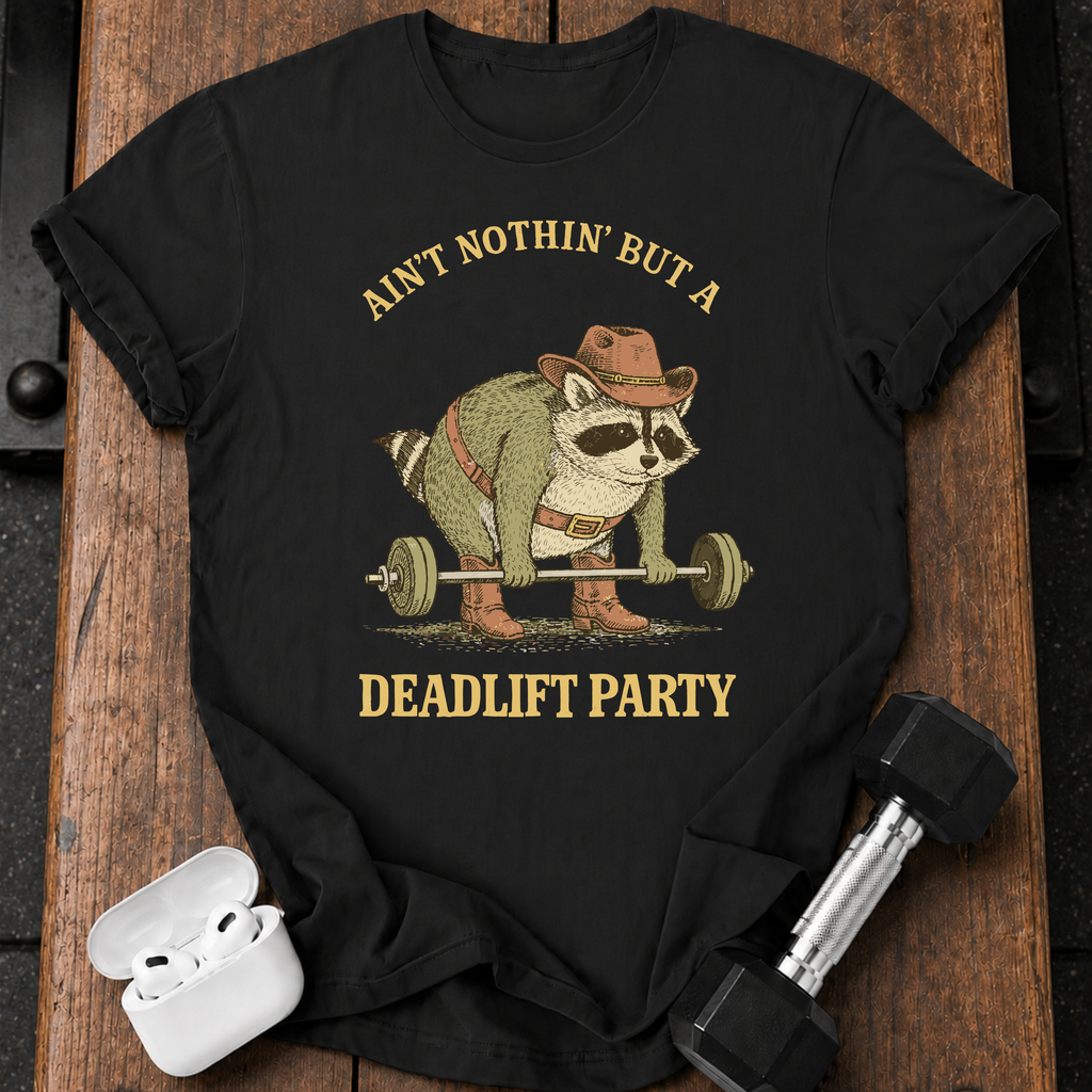 Deadlift Party Raccoon T-Shirt