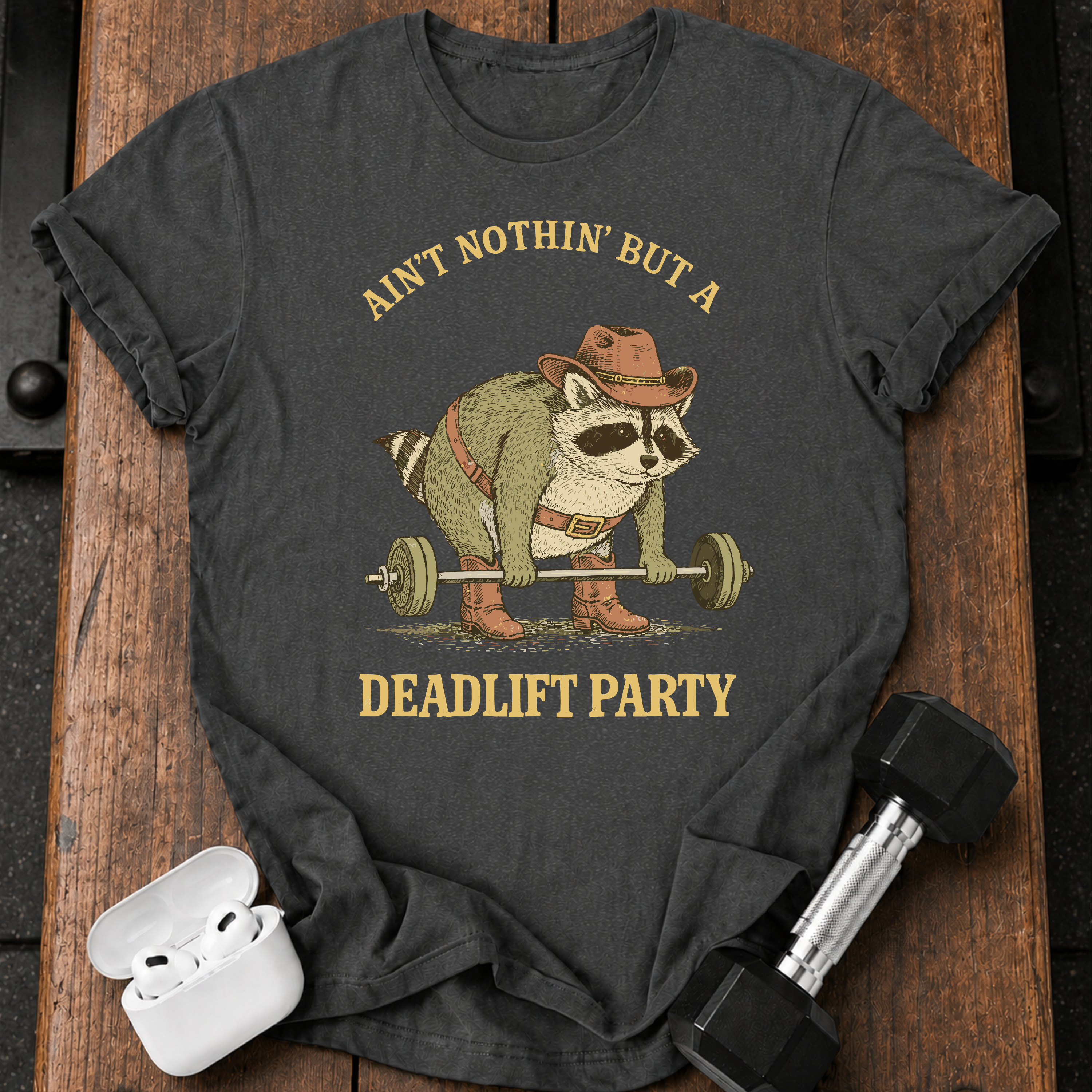 Deadlift Party Raccoon T-Shirt