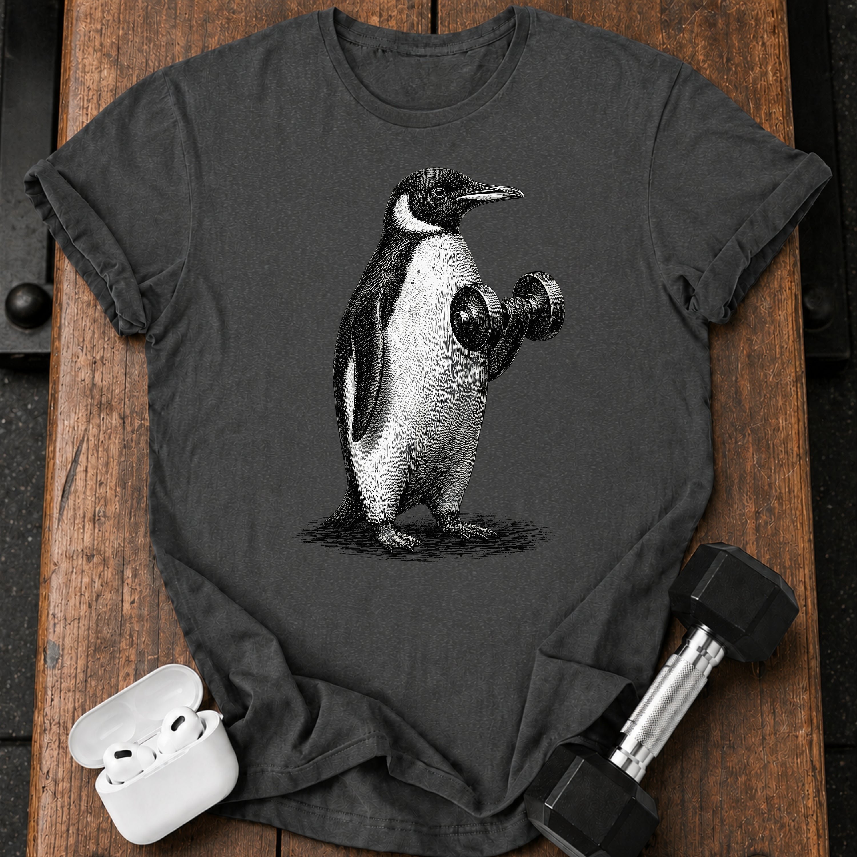Penguin Dumbbell Curl T-Shirt