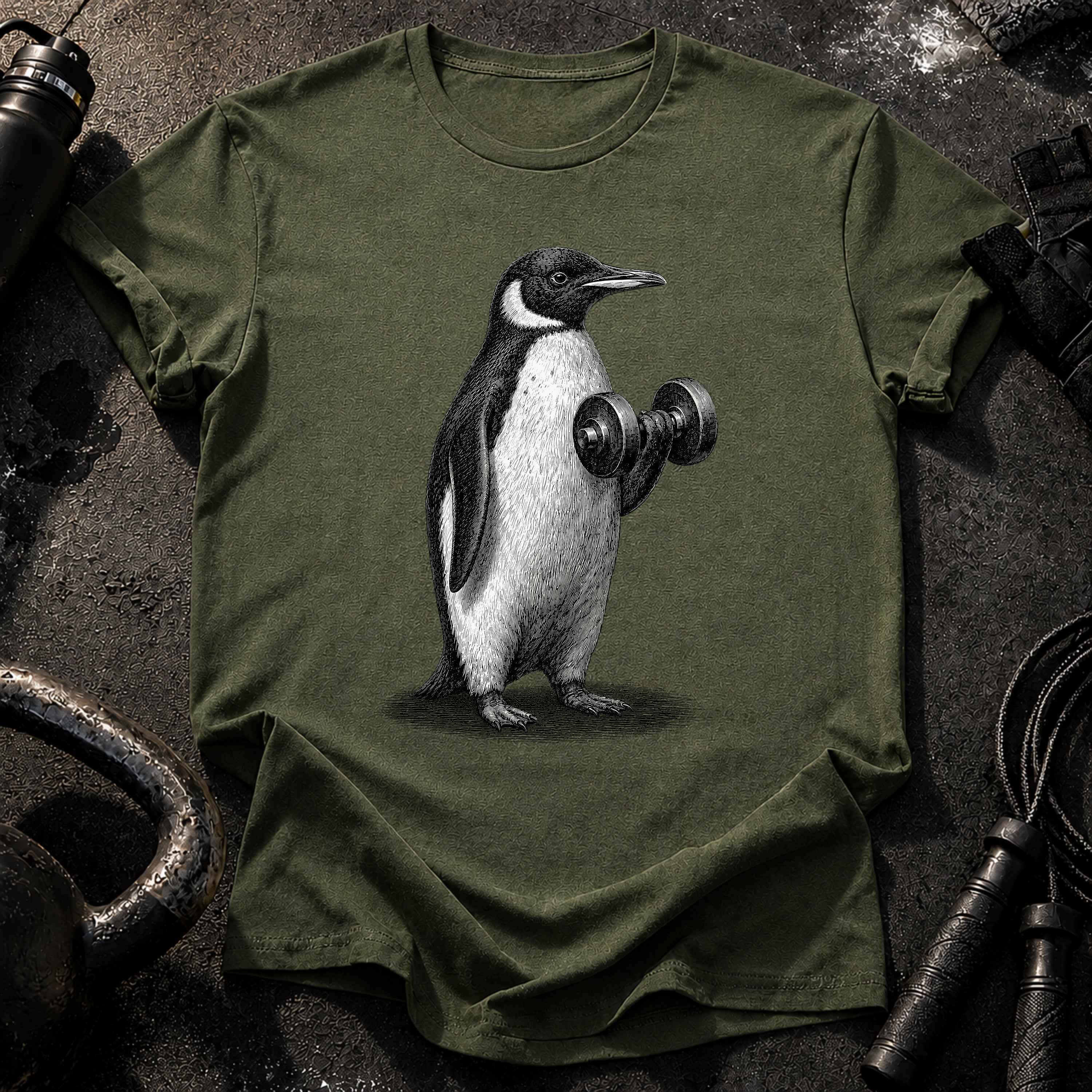 Penguin Dumbbell Curl T-Shirt