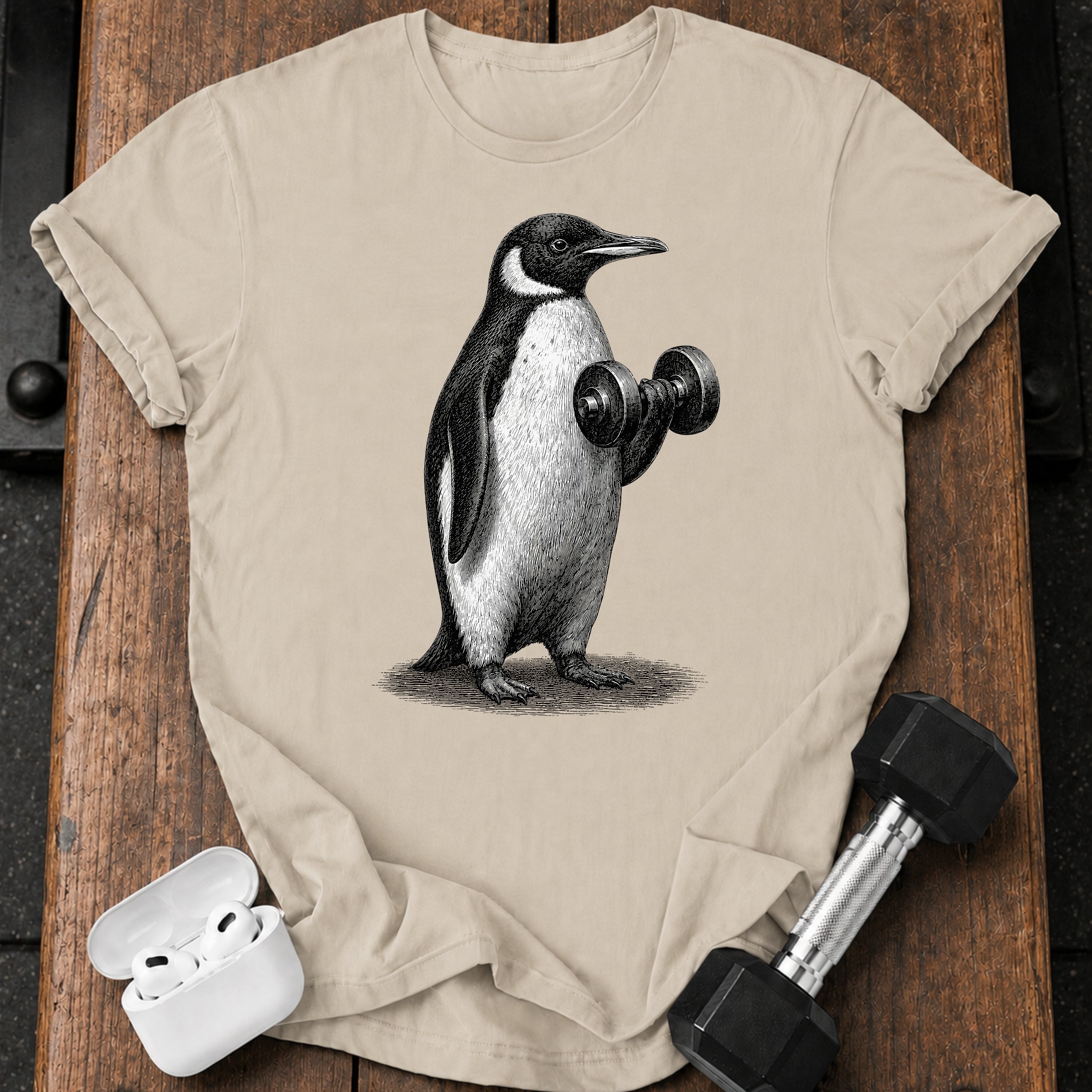 Penguin Dumbbell Curl T-Shirt