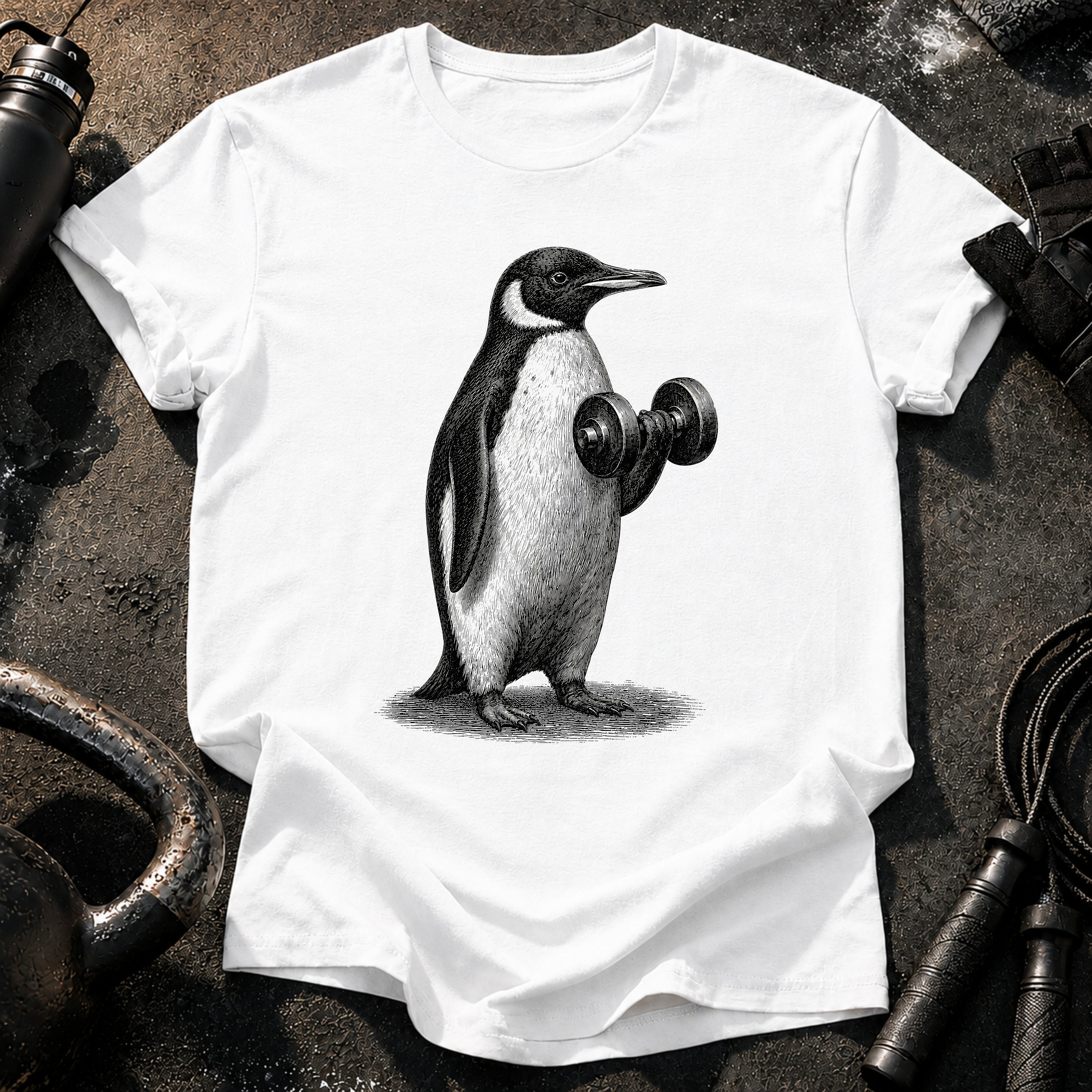 Penguin Dumbbell Curl T-Shirt