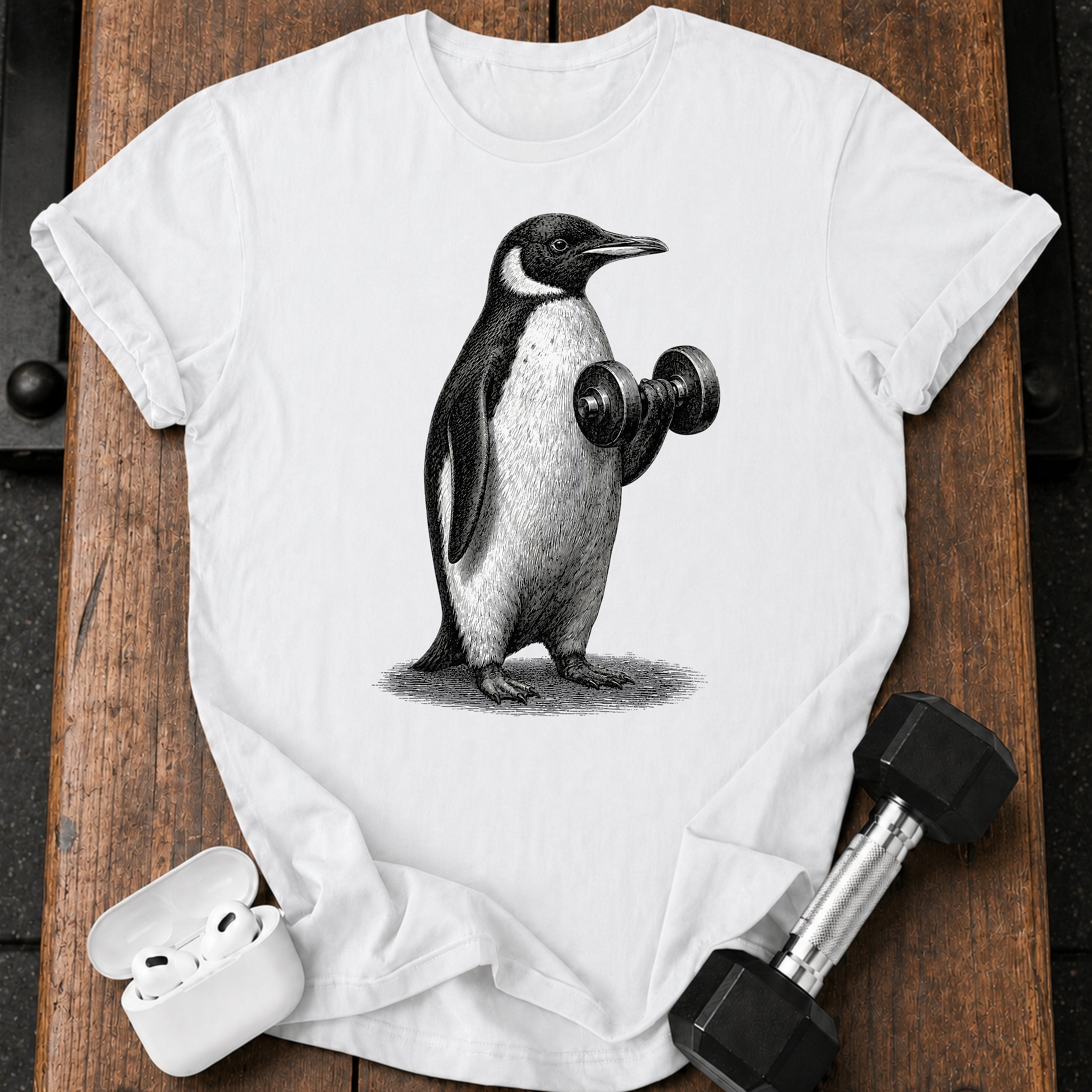 Penguin Dumbbell Curl T-Shirt